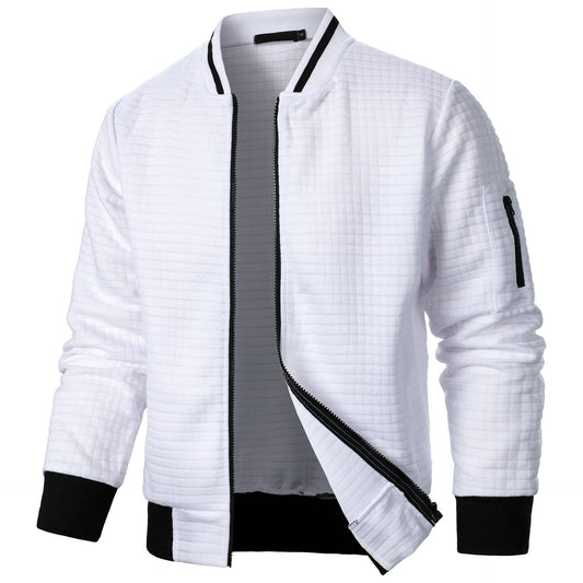 Men’s Stand-Up Collar Zipper Plaid Sweatshirt Jacket