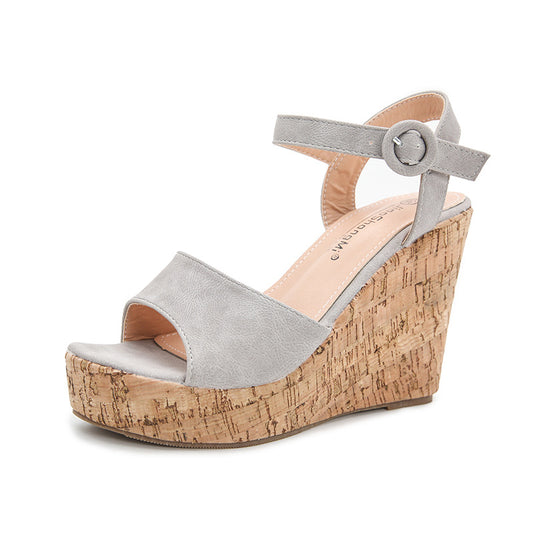 Women’s One-Line Buckle Strap Platform Wedge Sandals