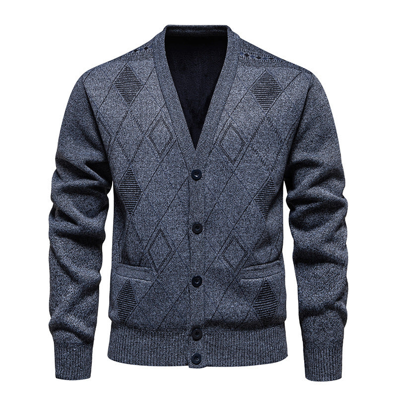 Men’s Fleece-Lined Padded Knit Cardigan Jacket – Warm Sweater Coat