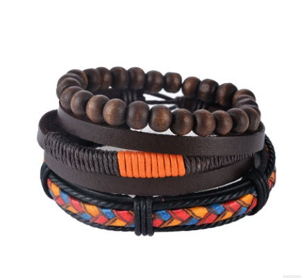 Leather Bracelet Men Multilayer Bead Bracelet Punk Wrap Bracelets