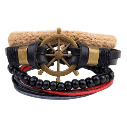 Leather Bracelet Men Multilayer Bead Bracelet Punk Wrap Bracelets