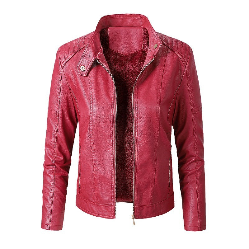 Women’s PU Leather Jacket with Plush Velvet Lining – Stylish Winter Fashion Coat