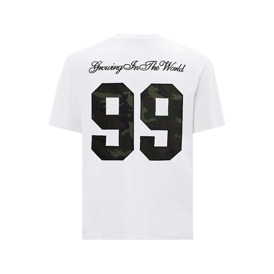 99 digit sticker embroidered short sleeved T-shirt