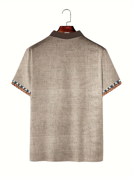 Men's Casual Short-Sleeved Shirt with 3D Digital Bull Head Print, Button Detail, Lapel Collar - Outdoor Fashion Wear