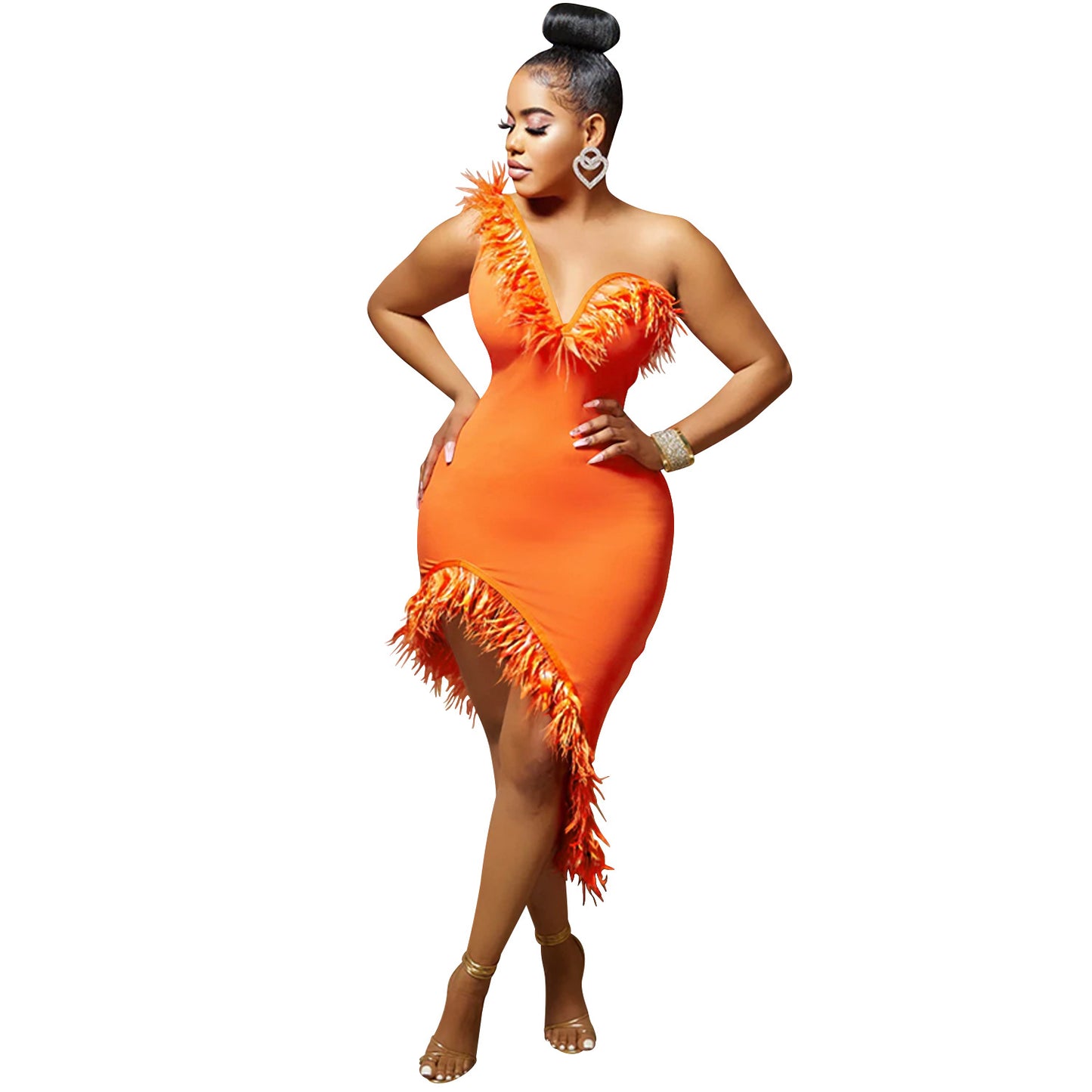 Elegant Sleeveless V-Neck Feather Dress