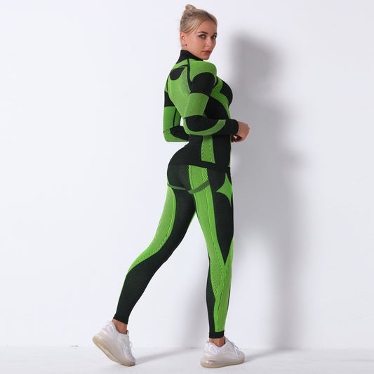 Striped Sports Yoga Long Sleeve Two-piece Suit