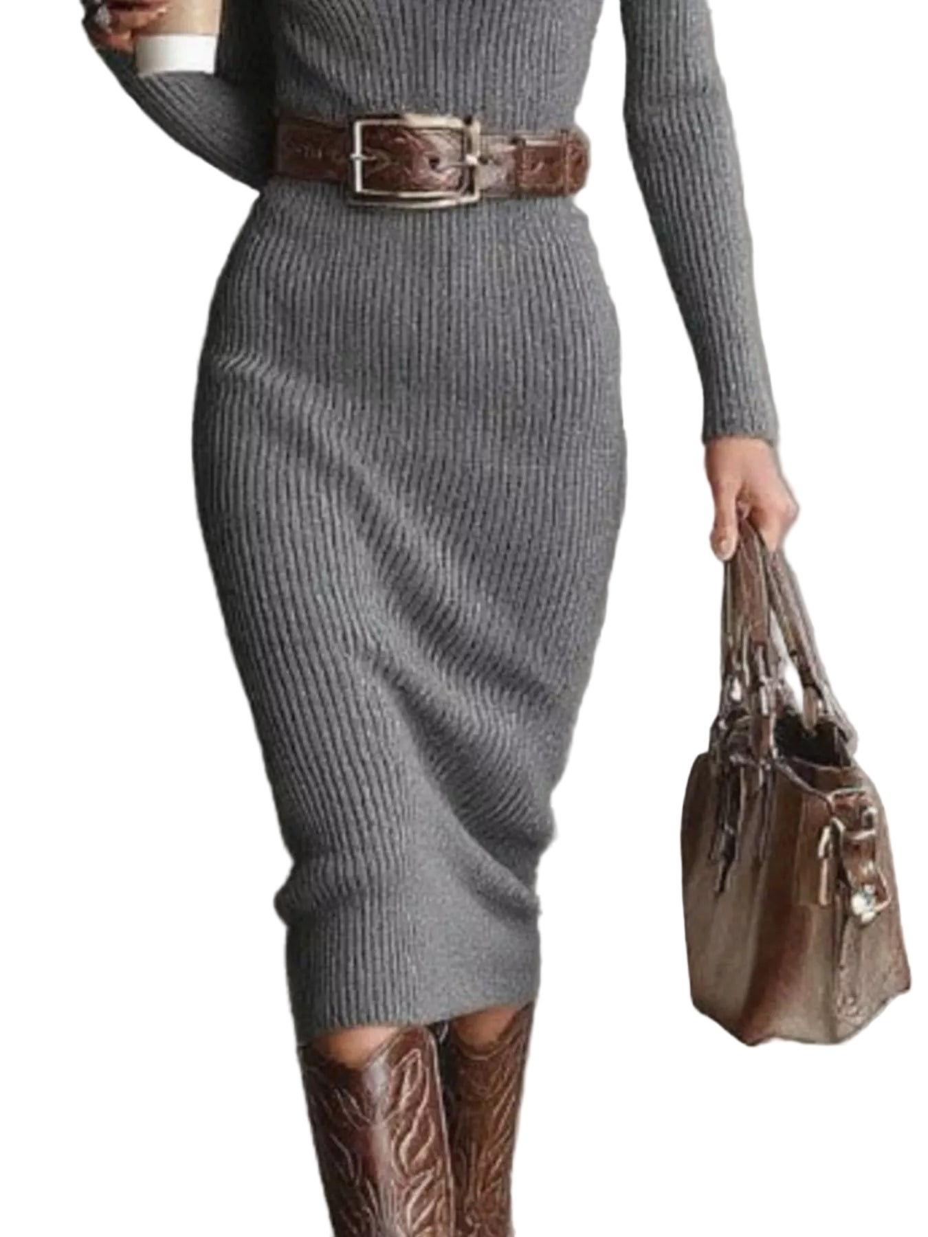 Full Size Ribbed Knit Turtleneck Sweater Dress Plus Size