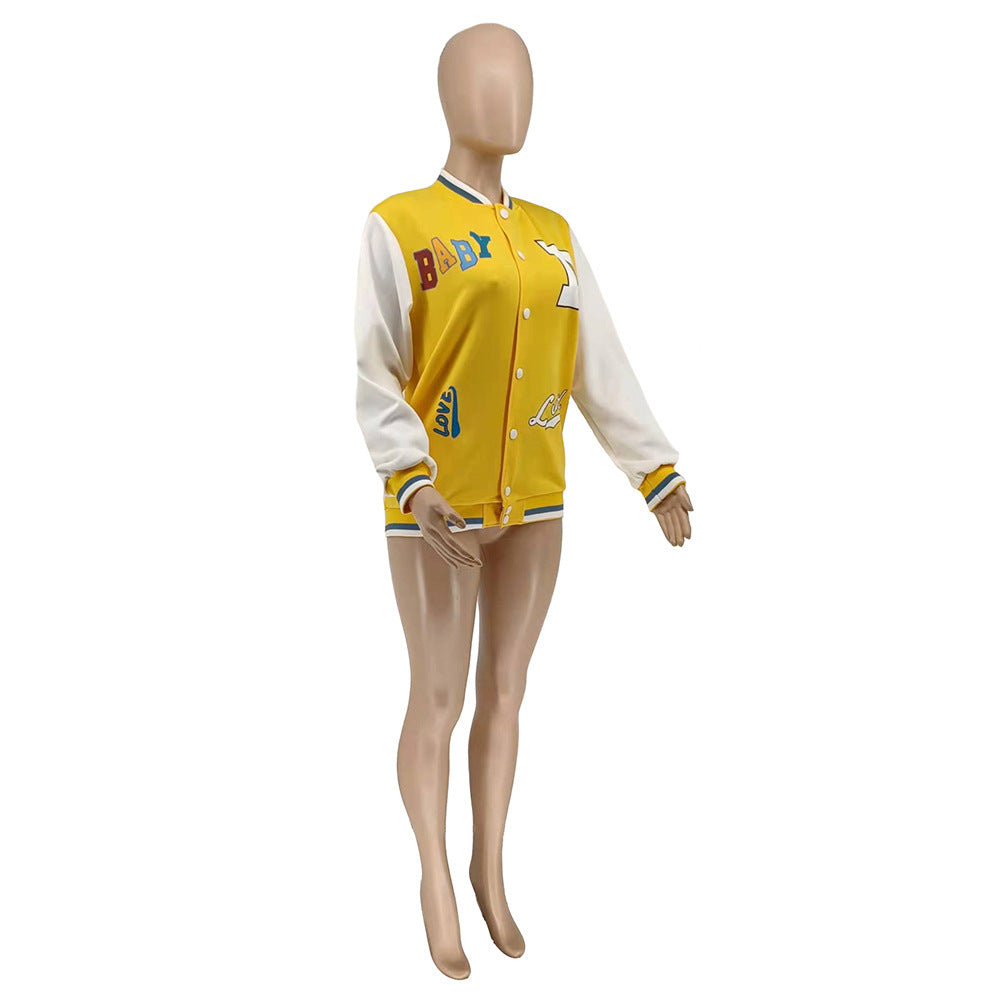 European & American Women’s Fashion Casual Printed Baseball Jacket