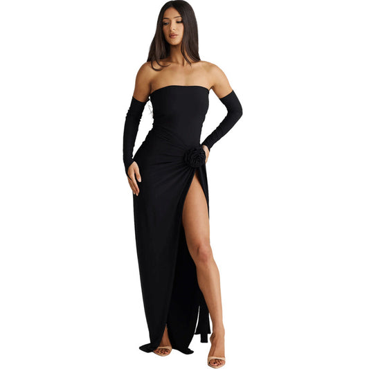 Personalized Solid Color Oversleeve Tube Top Split Skirt Suit