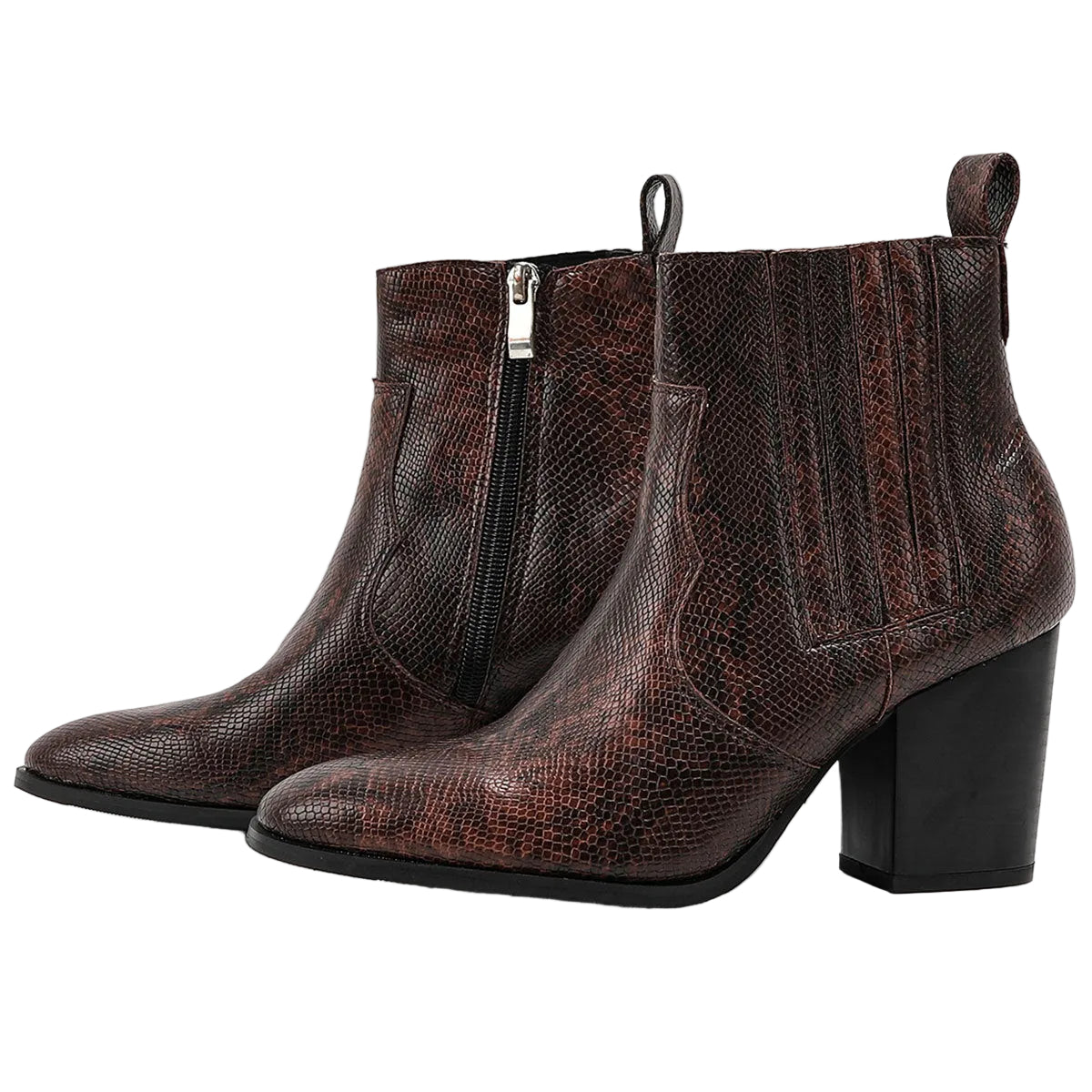 Fashion Pointed Toe Snakeskin Ankle Boots – Chunky Heel
