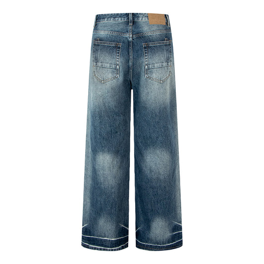 Loose Fit Distressed Straight Leg Denim Pants