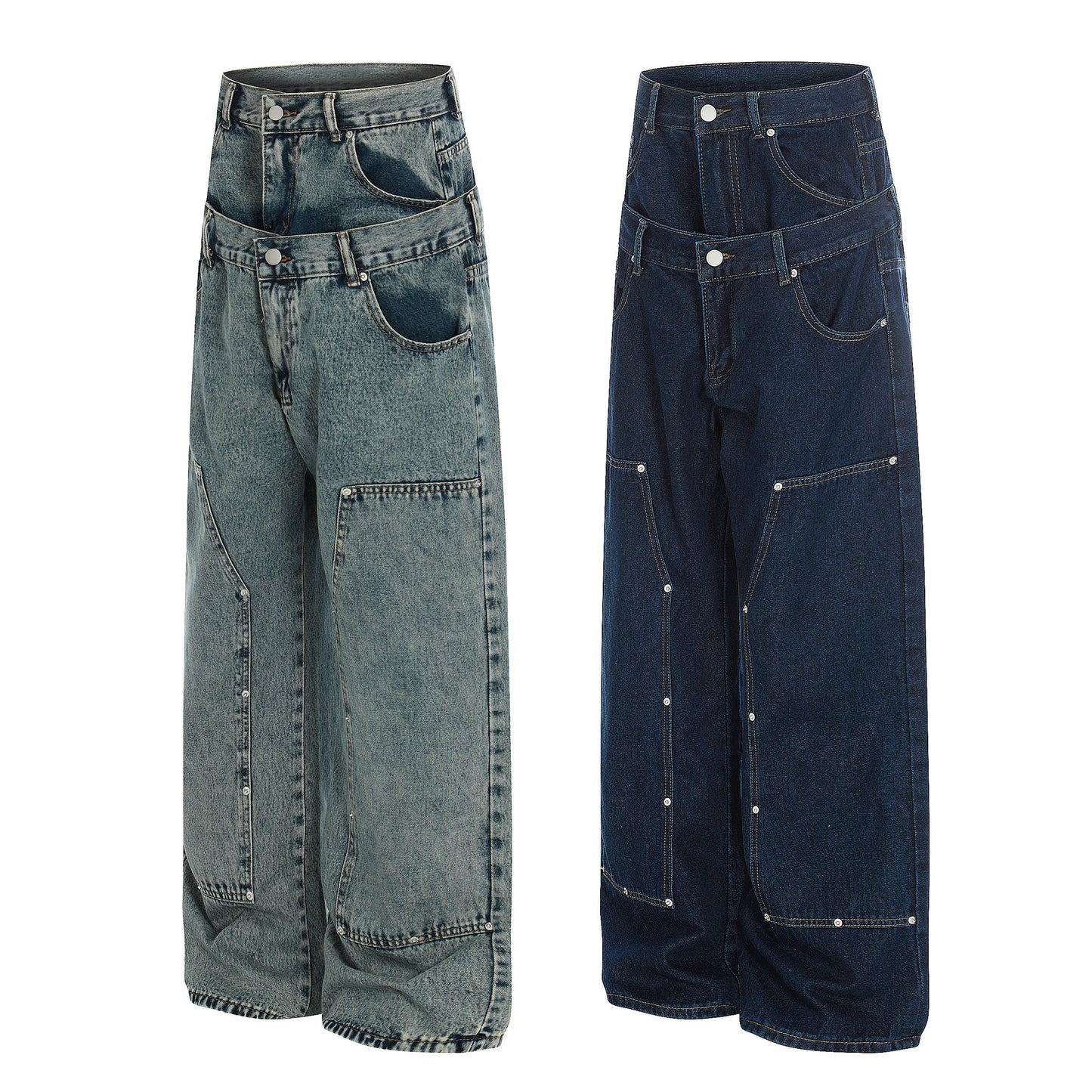 Women’s Layered Waistband Casual Denim Pants