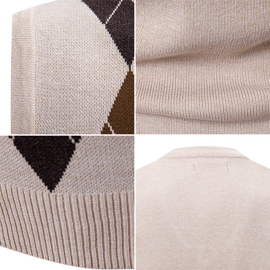 Men’s Plaid Pattern Casual Knit Sweater