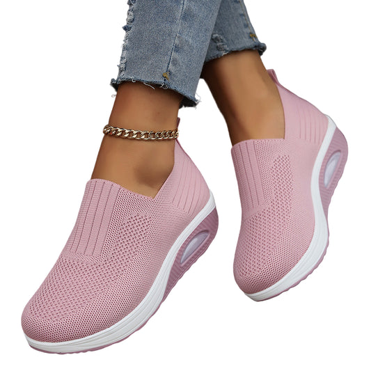 Women’s Thick-Sole Air Cushion Sneakers – Fly-Woven Breathable Soft-Soled Casual Sports Shoes