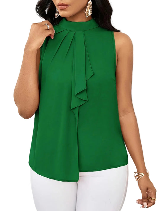 Women's High Neck Sleeveless Top – Solid Color with Lace-Up Detail