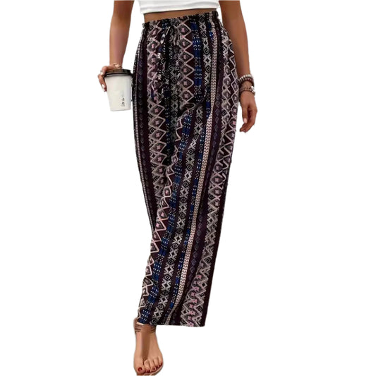 Bohemian Print Loose-fitting Wide-leg Trousers