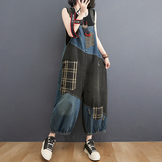 Frühling Sommer Denim Große Taschen Overall Overall Ärmellos