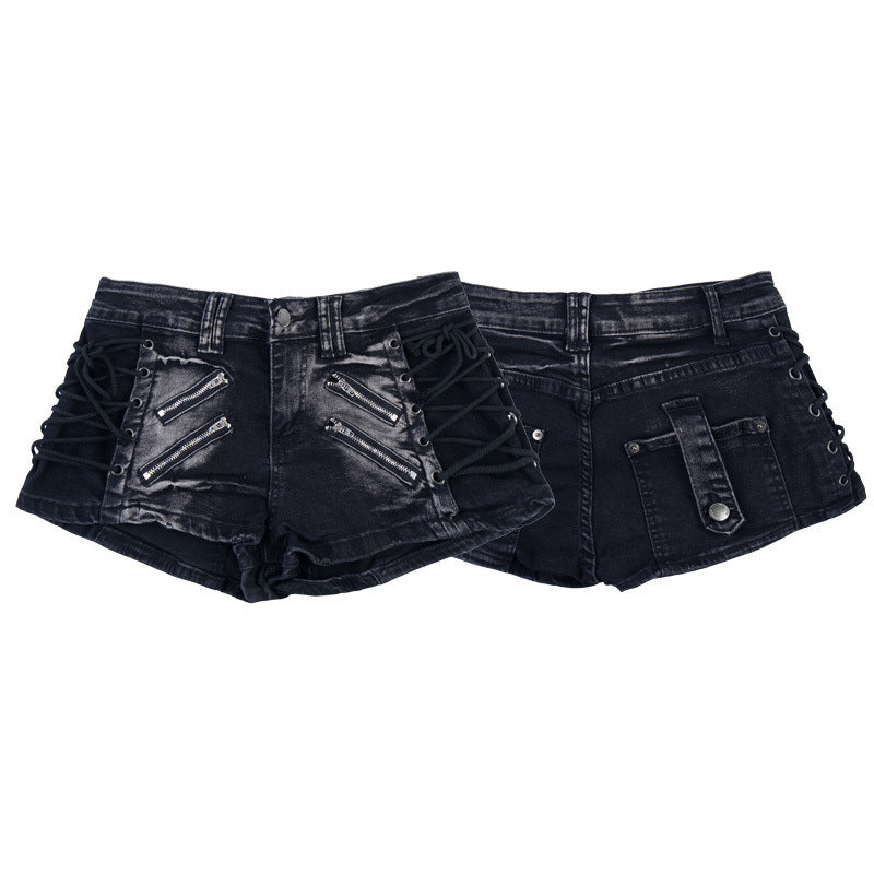 Streetwear Low-Waist Zipper Shorts for Women