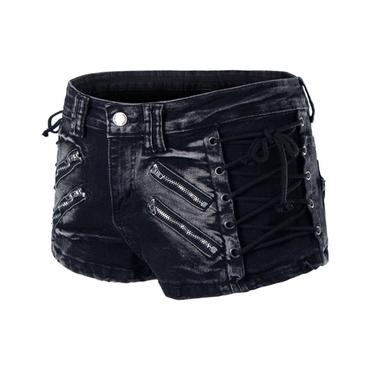 Streetwear Low-Waist Zipper Shorts for Women
