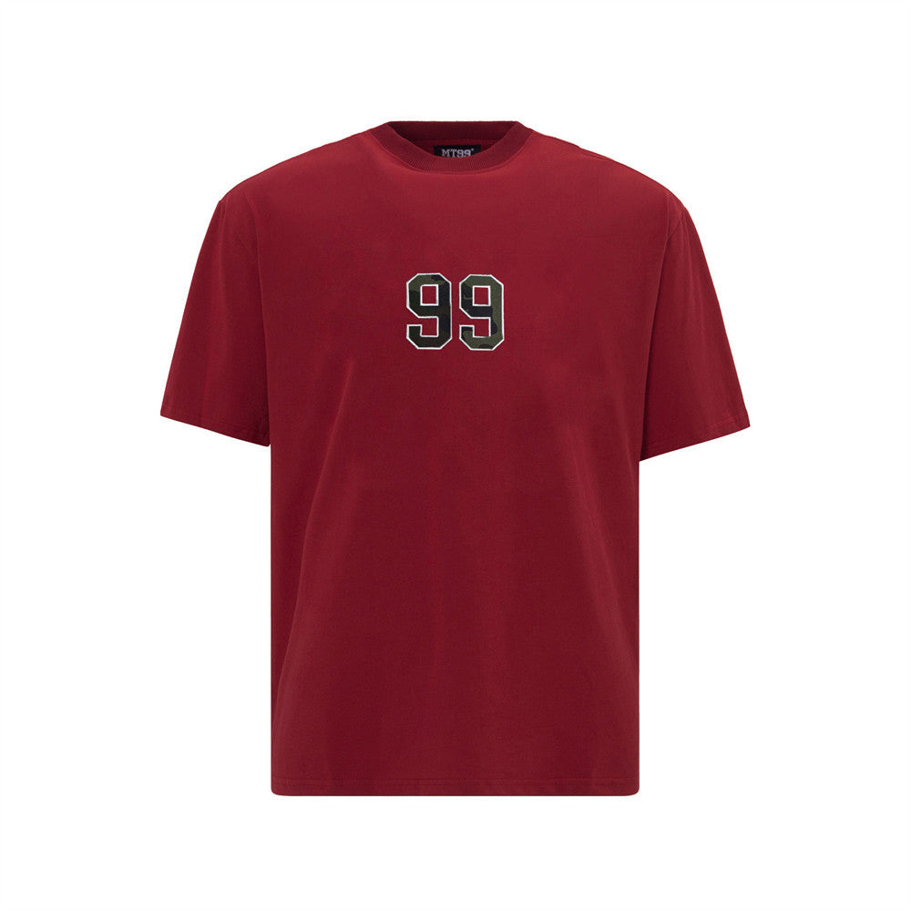 99 digit sticker embroidered short sleeved T-shirt