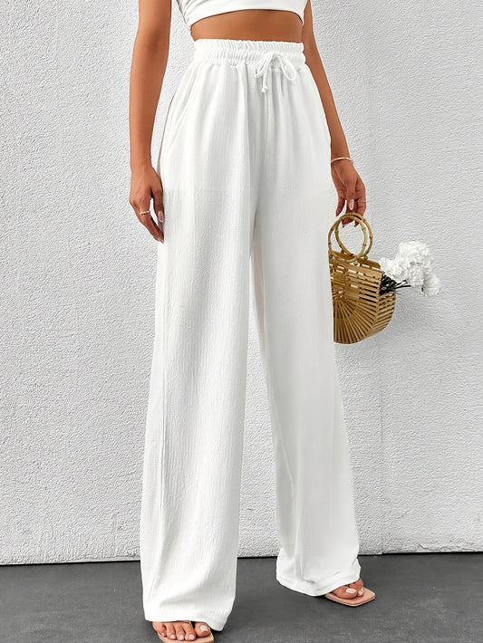 Women's Elegant High-Waist Drawstring Wide Leg Pants