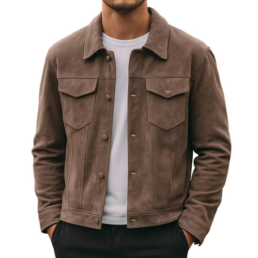 Classic Men’s Deer Suede Lapel Utility Jacket