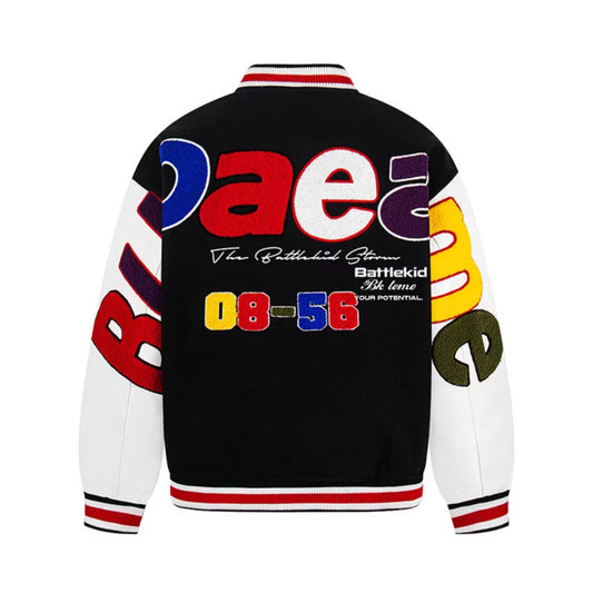 Casual College Style Letter Embroidered Varsity Jacket