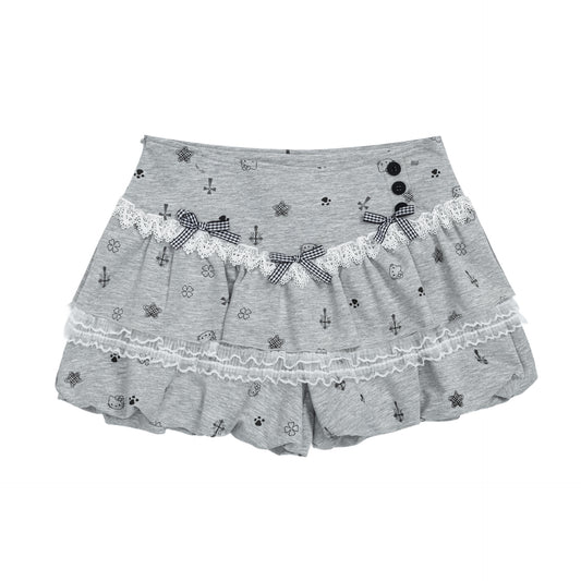 Cute Kitty Floral Lace Patchwork Mini Skirt
