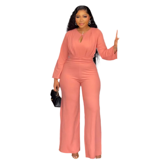 Elegant Stretch Slim Hollow-out Cinched Wide Leg Jumpsuit