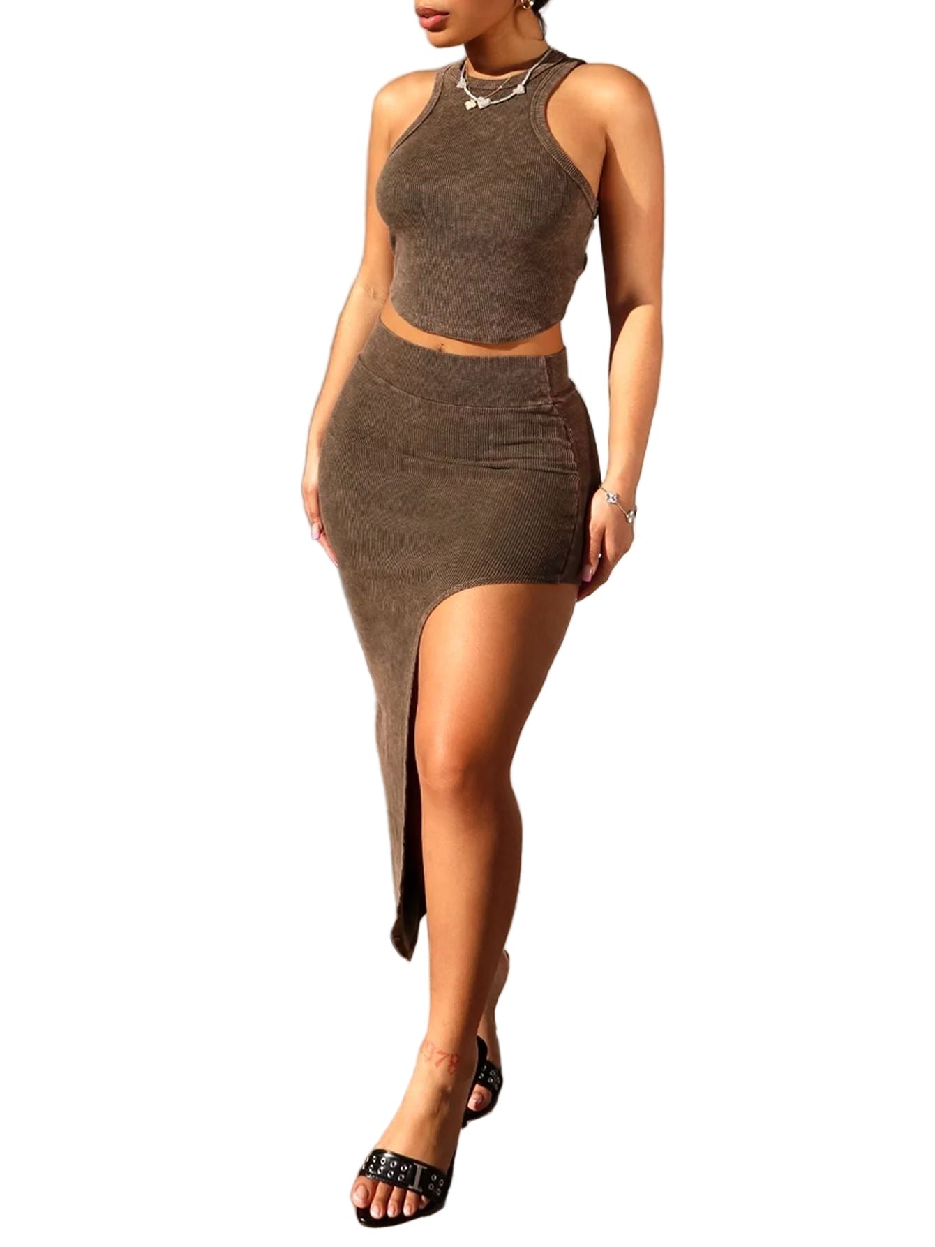 Women’s Two-Piece Set – Elastic Waist Trousers & Loose-Fit Sleeveless Top