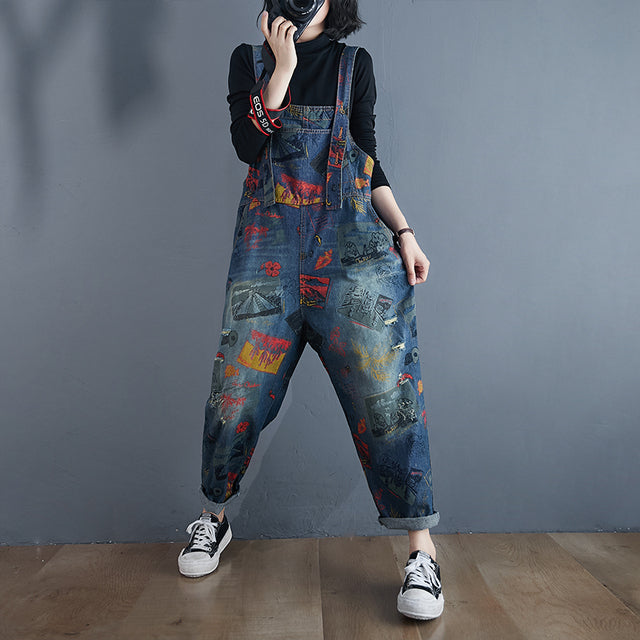 Lockere Hose mit Vintage-Print und Baggy-Hose