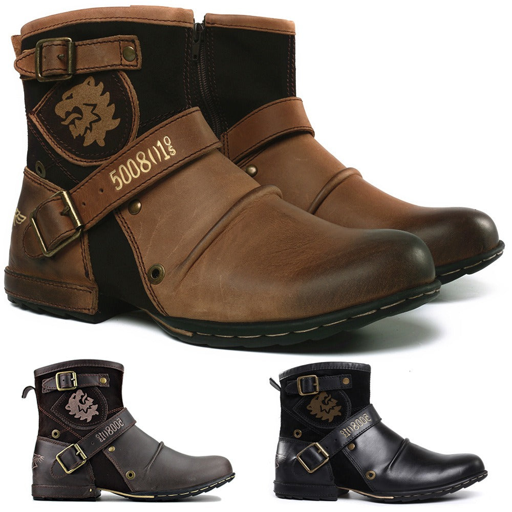 Men’s Western Denim Leather Martin Boots