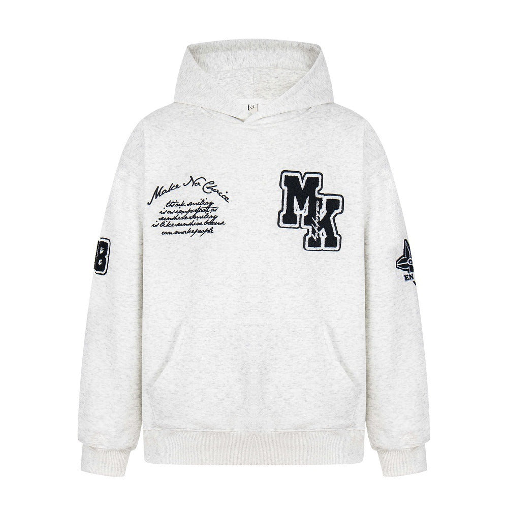 Embroidered letter hooded sweatshirt