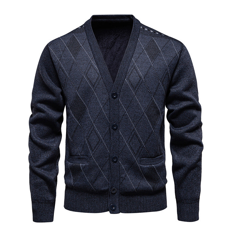 Men’s Fleece-Lined Padded Knit Cardigan Jacket – Warm Sweater Coat