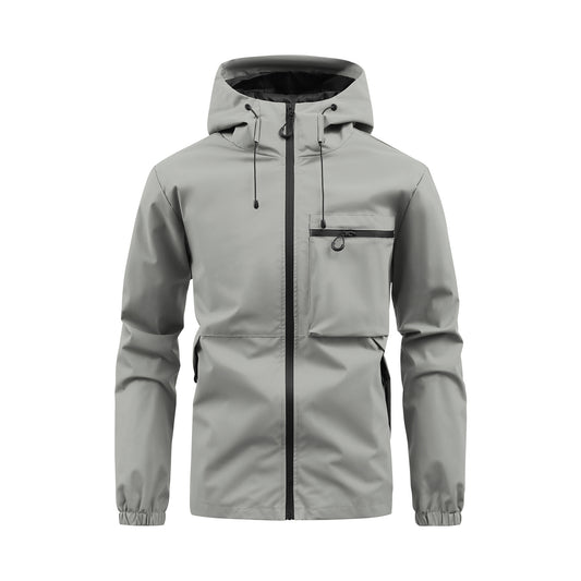 Men’s Fashion Casual Hooded Outdoor Coat – Solid Colour Multi-Pocket Workwear Jacket