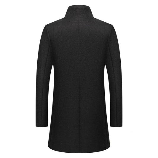 Classic Men’s Stand-Collar Wool Overcoat – Mid Length