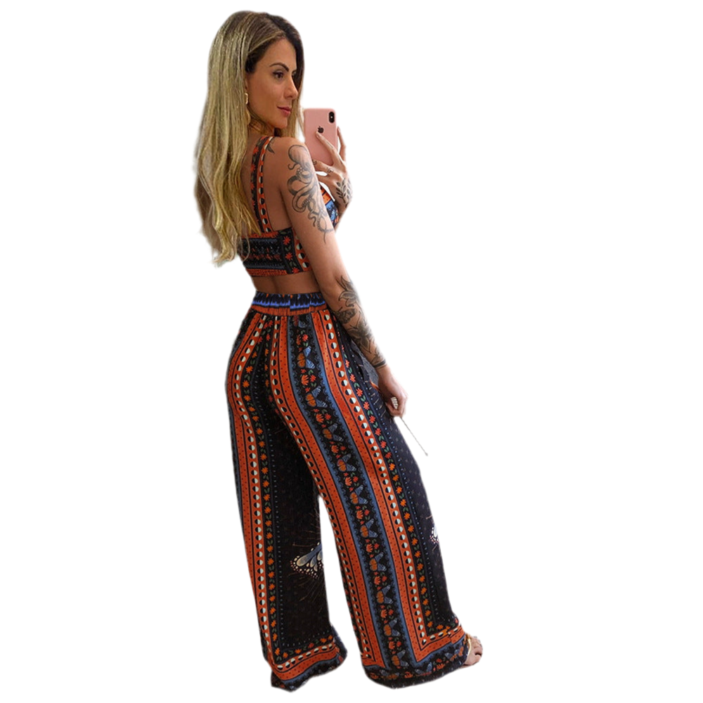 Beach Leisure Suit New Leisure Suspender Top Printed Straight Leg Trousers Two-piece Suit
