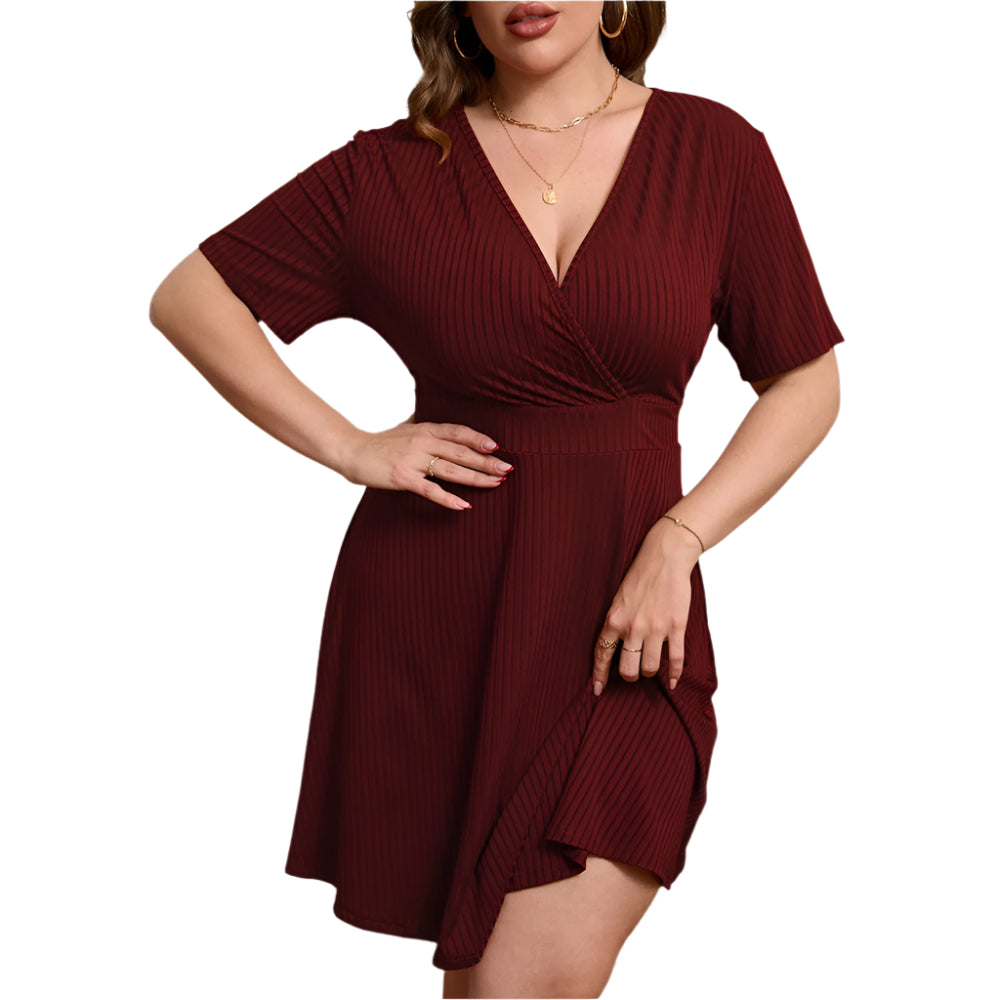 Plus Size Deep V-Neck Waist Elegant European & American Style Women's Dress