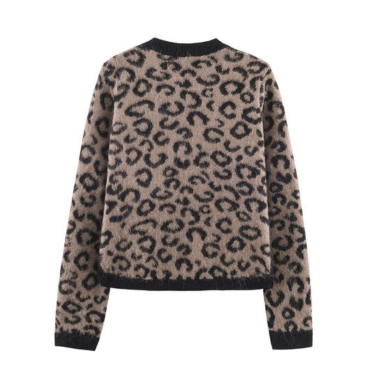 Animal Print Jacquard Knit Cardigan Jacket