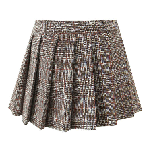 Women’s Casual Plaid Pleated Skirt – Lined High-Waist Mini Skirt for Everyday Style