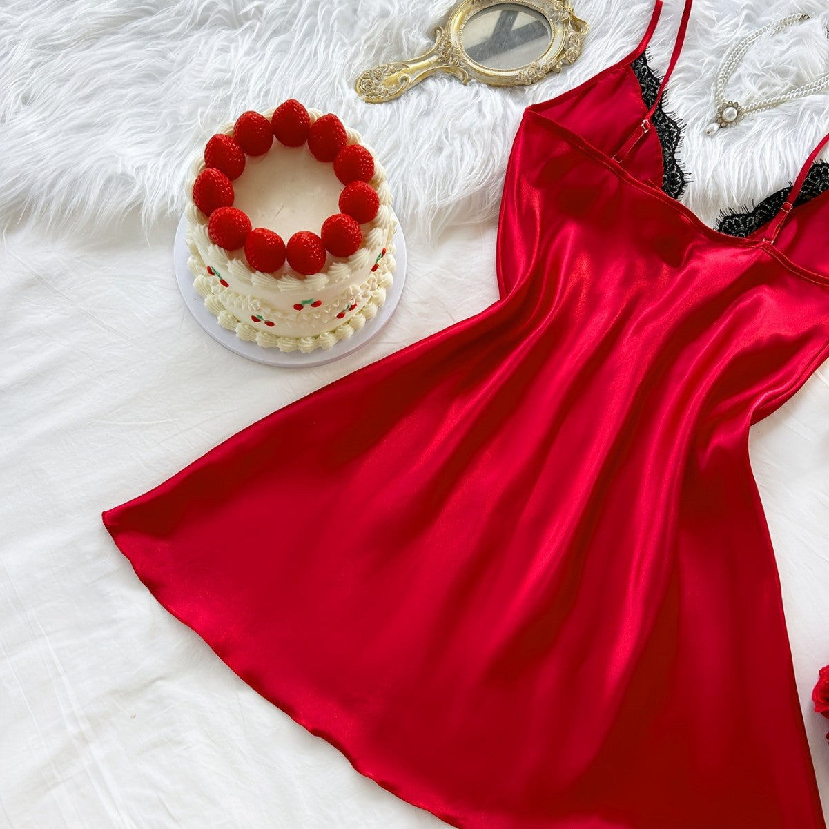 Women’s Lace Trim Satin Nightdress Lightweight Sleepwear