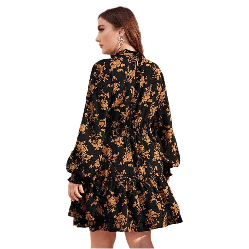 Women’s Floral Ruffle Dress – Turtleneck & Puff Sleeves | Elegant Vintage Style