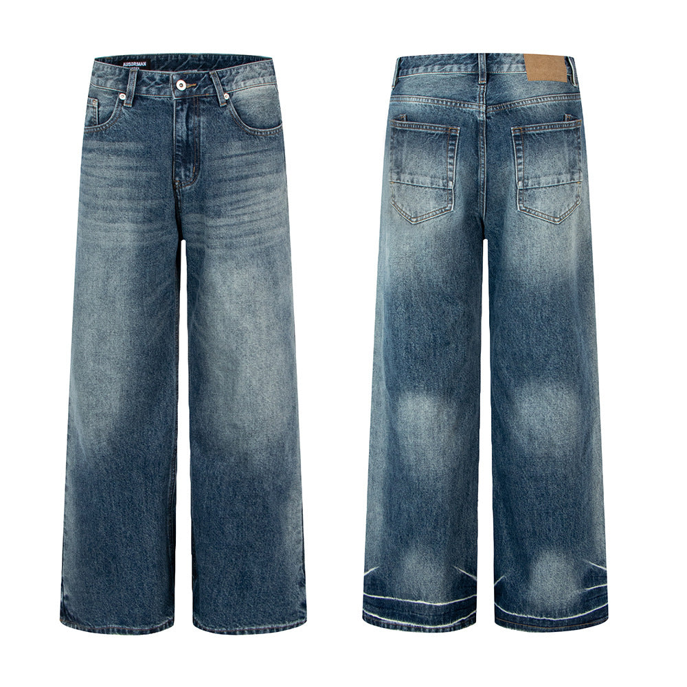 Loose Fit Distressed Straight Leg Denim Pants