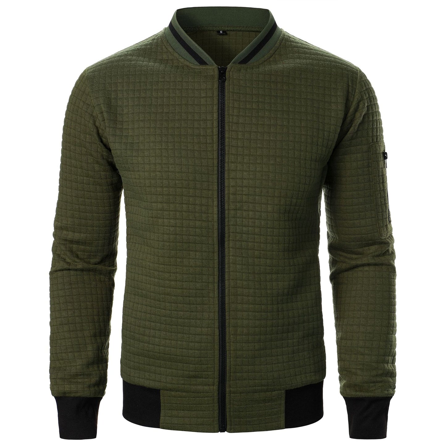 Men’s Stand-Up Collar Zipper Plaid Sweatshirt Jacket