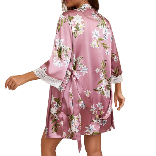 Women’s Sexy Three-Piece Silk-Like Sleepwear Set with Robe