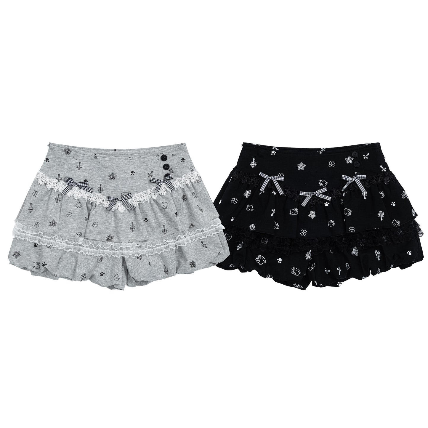 Cute Kitty Floral Lace Patchwork Mini Skirt