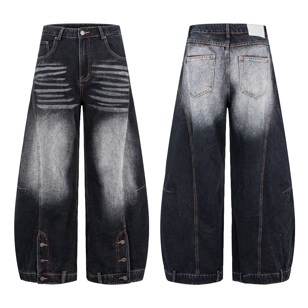 Street Style Vintage Knife-Edge White Denim Pants
