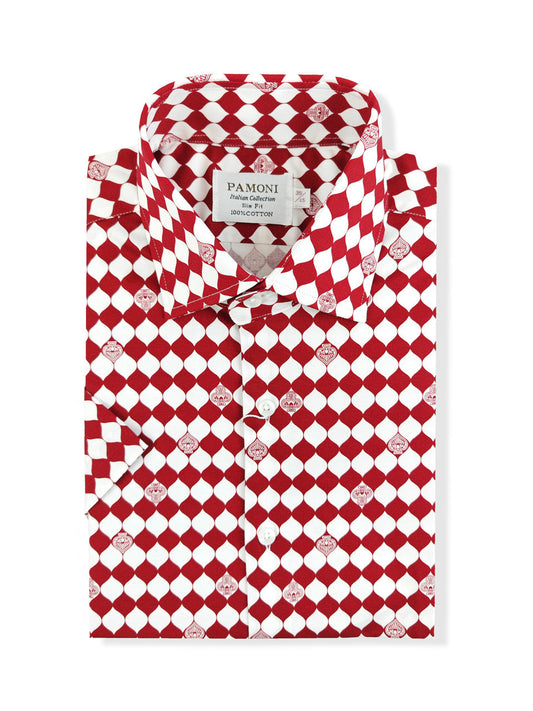 Red Diamond Poker Print Short Sleeves Shirt