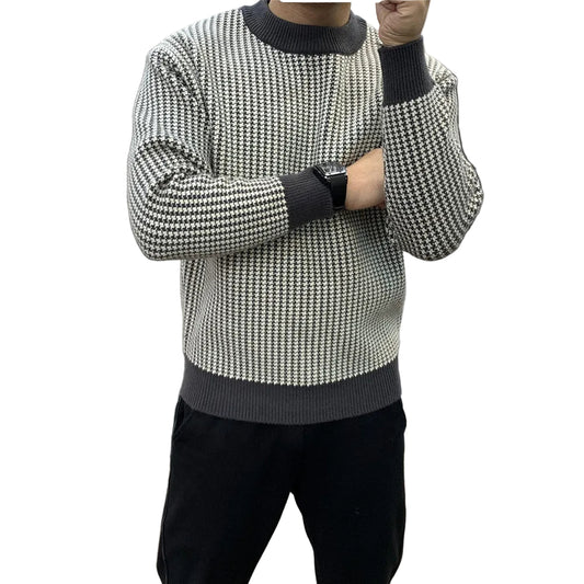 Men’s Round Neck Slim Fit Plaid Sweater
