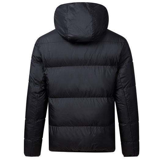 Men’s Pure-Color Thickened Down-Cotton Hooded Jacket